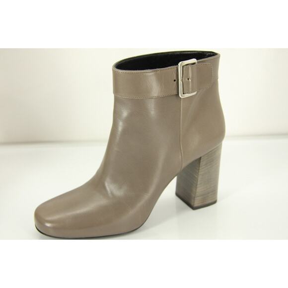 Prada Gray Leather Block Heel Ankle Boots Size 39 NIB $950 Italy Women's SqrToe - Picture 8 of 10
